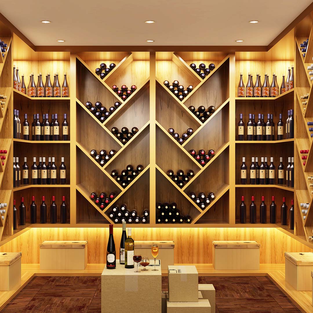 Fully-stocked wine cellar complete with backlighting